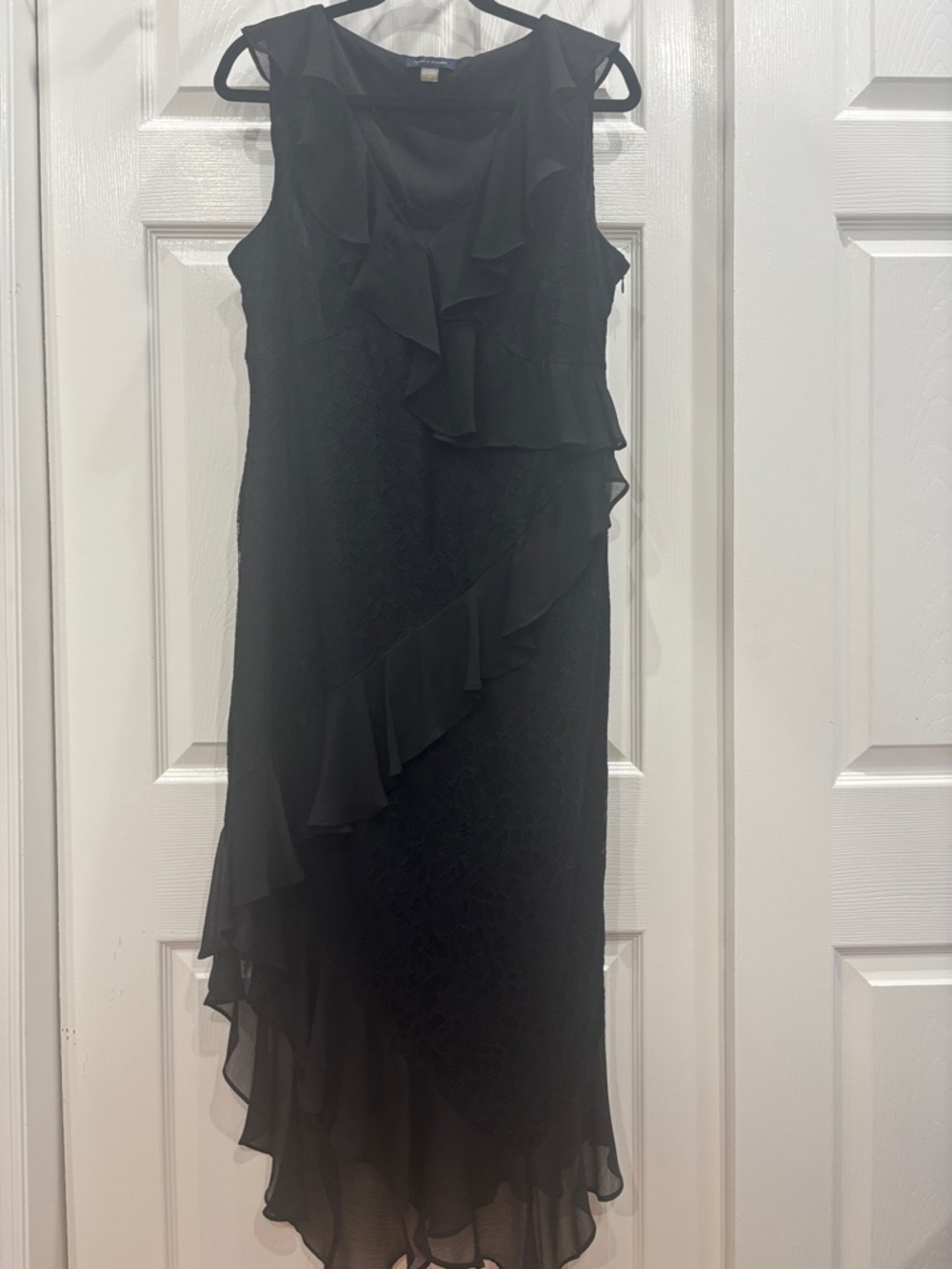 Tommy Hilfiger Black Sleeveless Ruffle Asymmetric Midi Dress